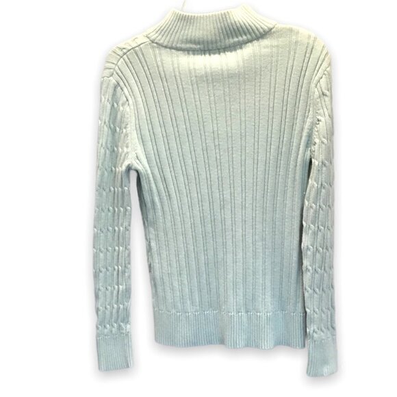 Liz Claiborne Vintage Sweater Cotton Cable Knit V-Neck Soft Turquoise Sz Medium - Picture 2 of 5